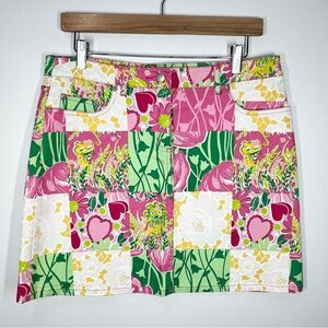 Lilly Pulitzer Floral Lion Hearts Floral Elephant Patchwork Skirt 8